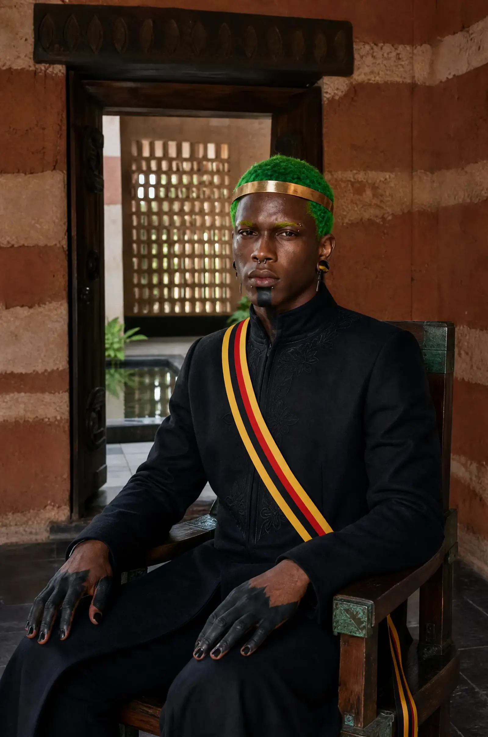The official portrait of King Yao, seated, in the sash of the five stripes.